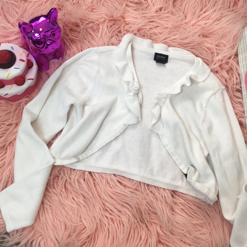 ๐ Girls Ruffle Collar White Mini Sweater - Picture 2 of 6